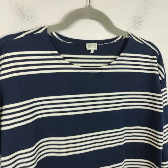 Kule The Boyfriend Top Womens Small Navy Stripe Cream Stripe Long Sleeve Preppy - Picture 2 of 9